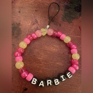 Barbie Pink and Yellow Beaded Phone Wristlet with Name Beads
